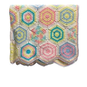 Handmade Crochet Knit Multicolor Baby Afghan Throw 35x39